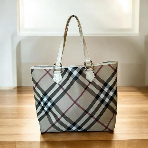 Burberry Beige & Burgundy Multi-Color Tote Bag - Picture 1 of 16